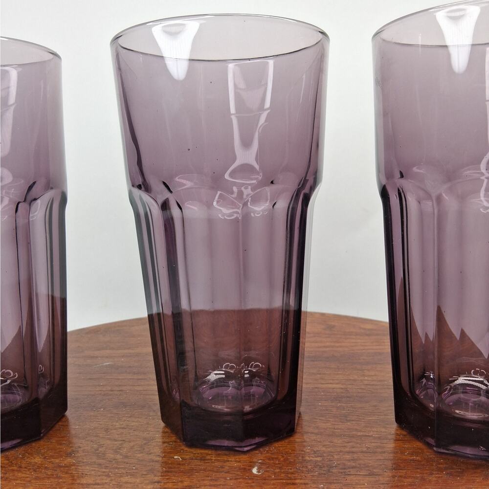 3 LIBBEY Gibraltar Violet Dark Purple 16-ounce Cooler Glass Tumbler 6 3/8"‎